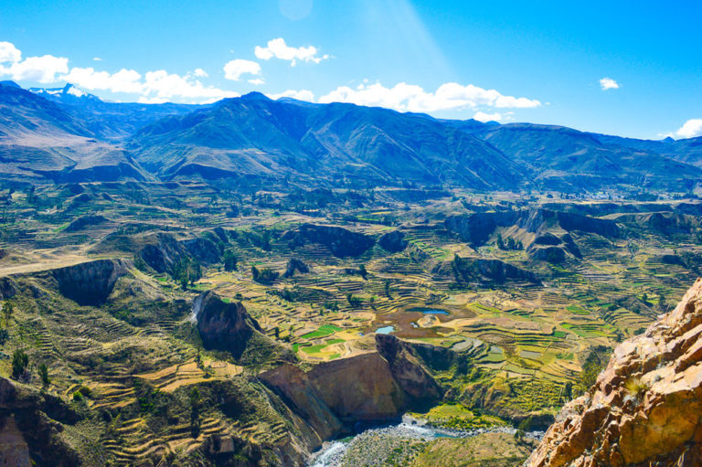 rice terraces carved into the mountains at colca canyon villages