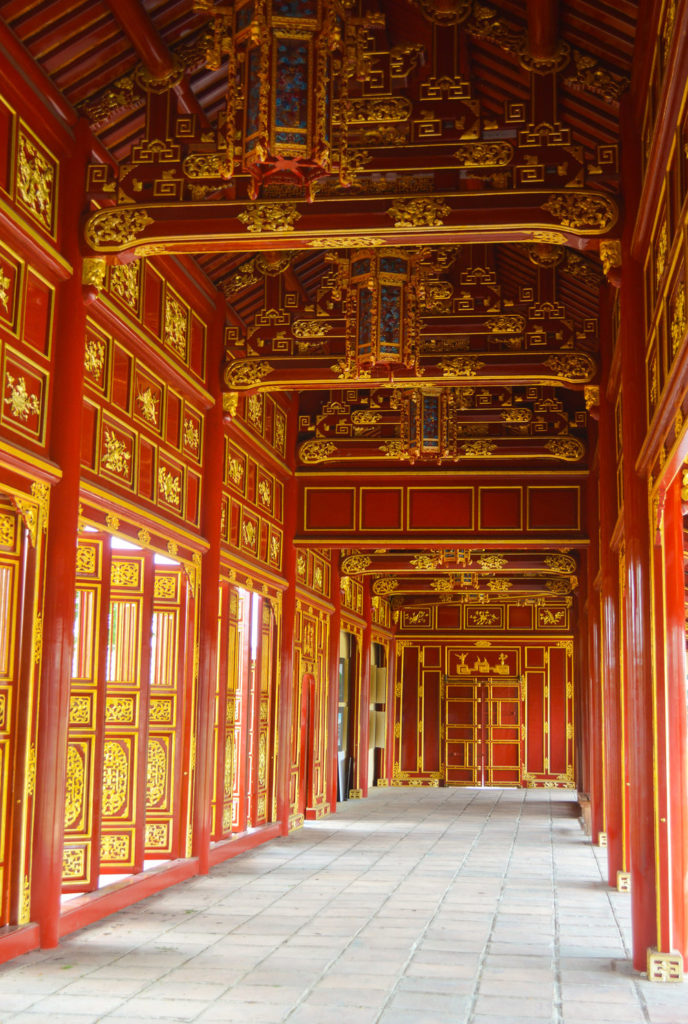 red and gold wooden corridors