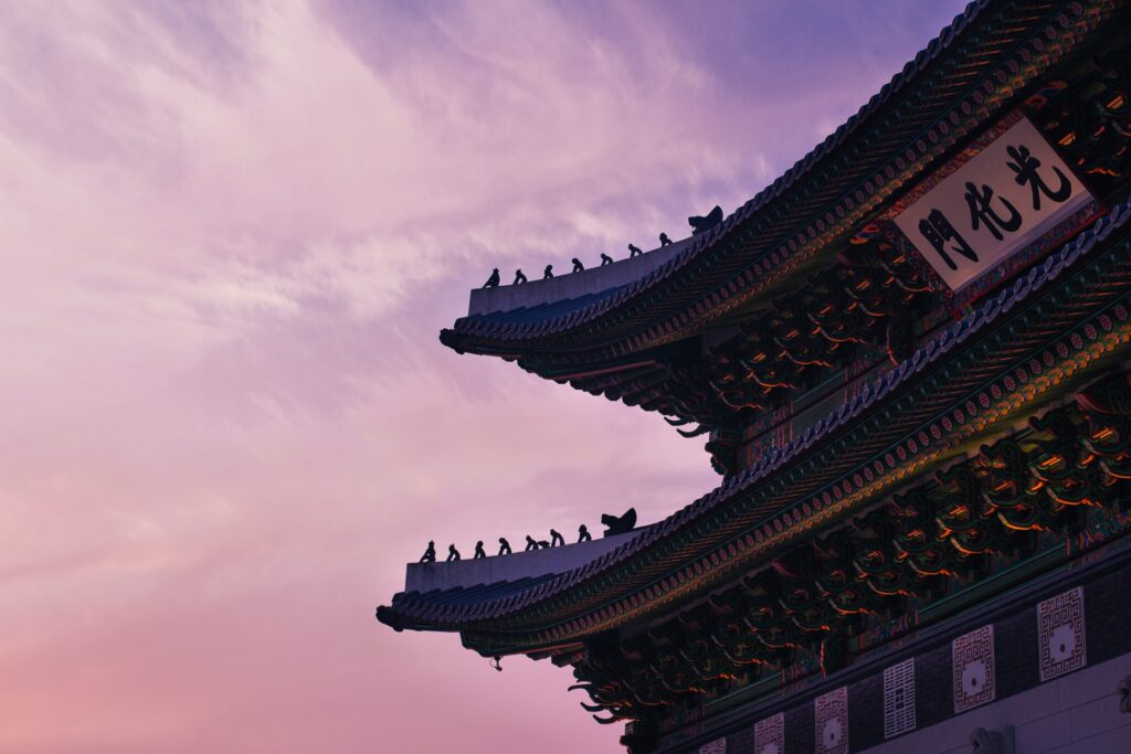 temple in korea with pink dusky cky