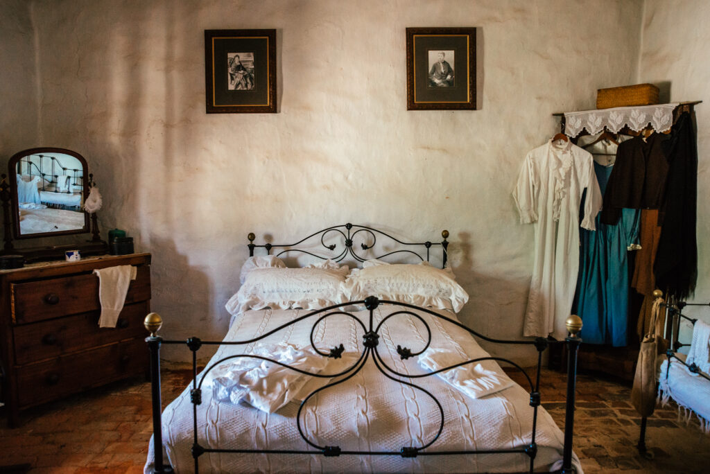 bedroom of 1850 miners cottage in museum