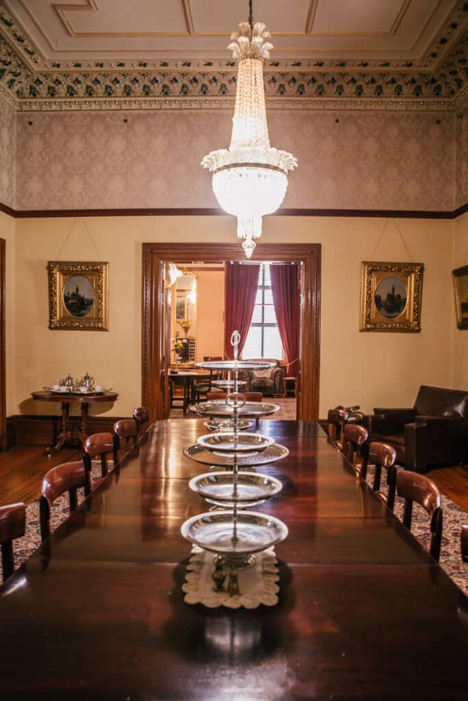 dining room of Martindale Hall with silverware