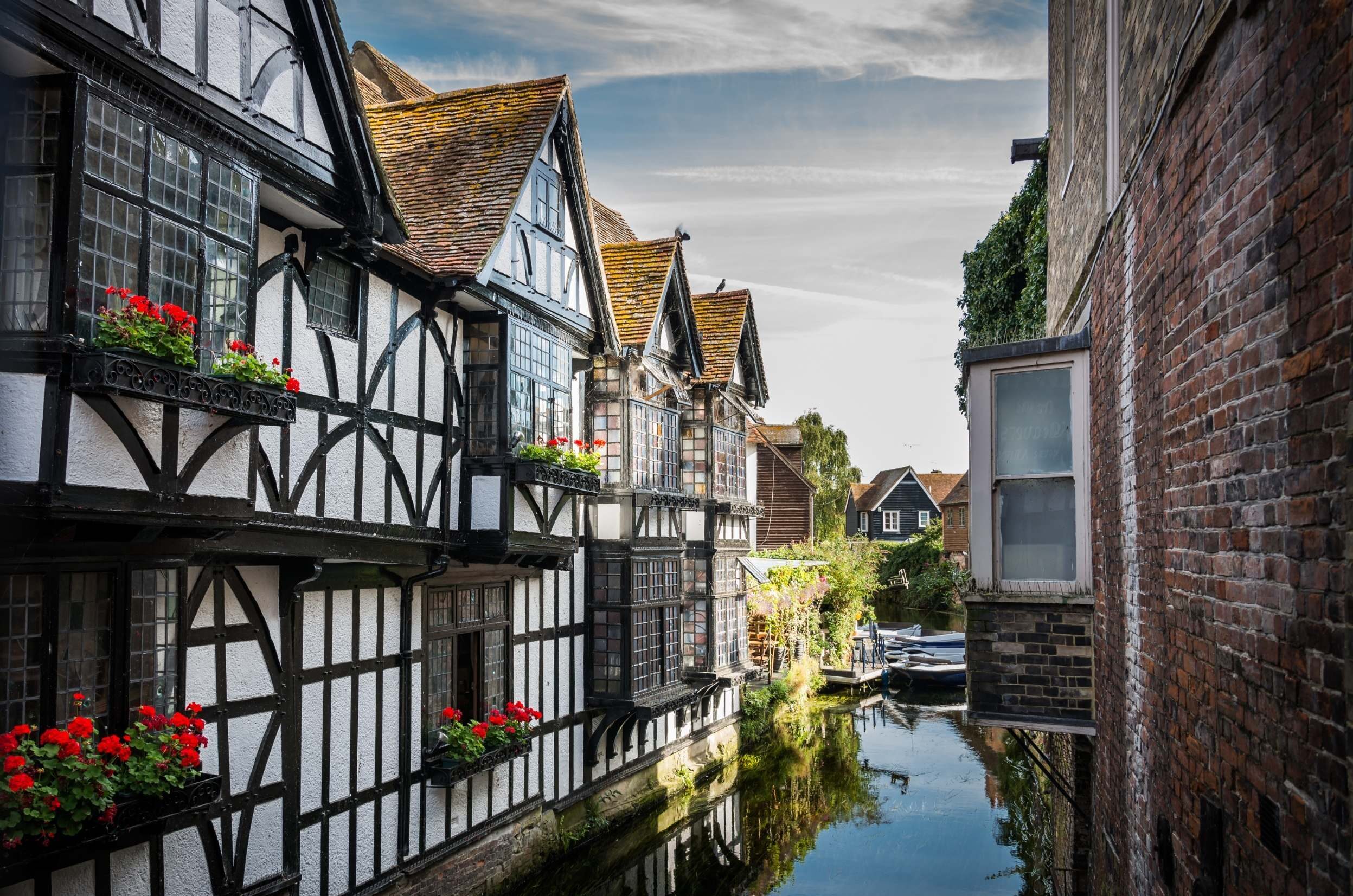 medieval houses on a river in canterbury england